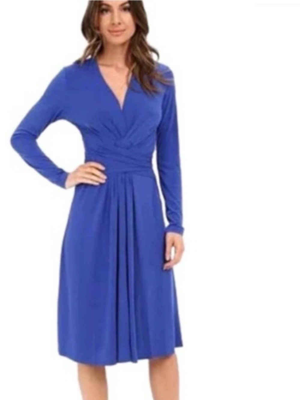 Michael Kors Royal Blue Long-Sleeve Wrap-Style Midi Dress. Size 6